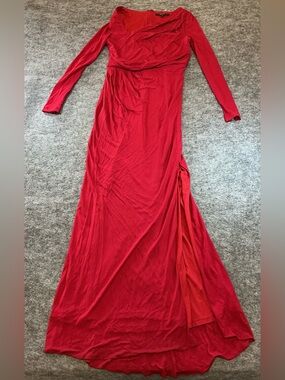 Badgley Mischka Red Long-Sleeve Maxi Gown